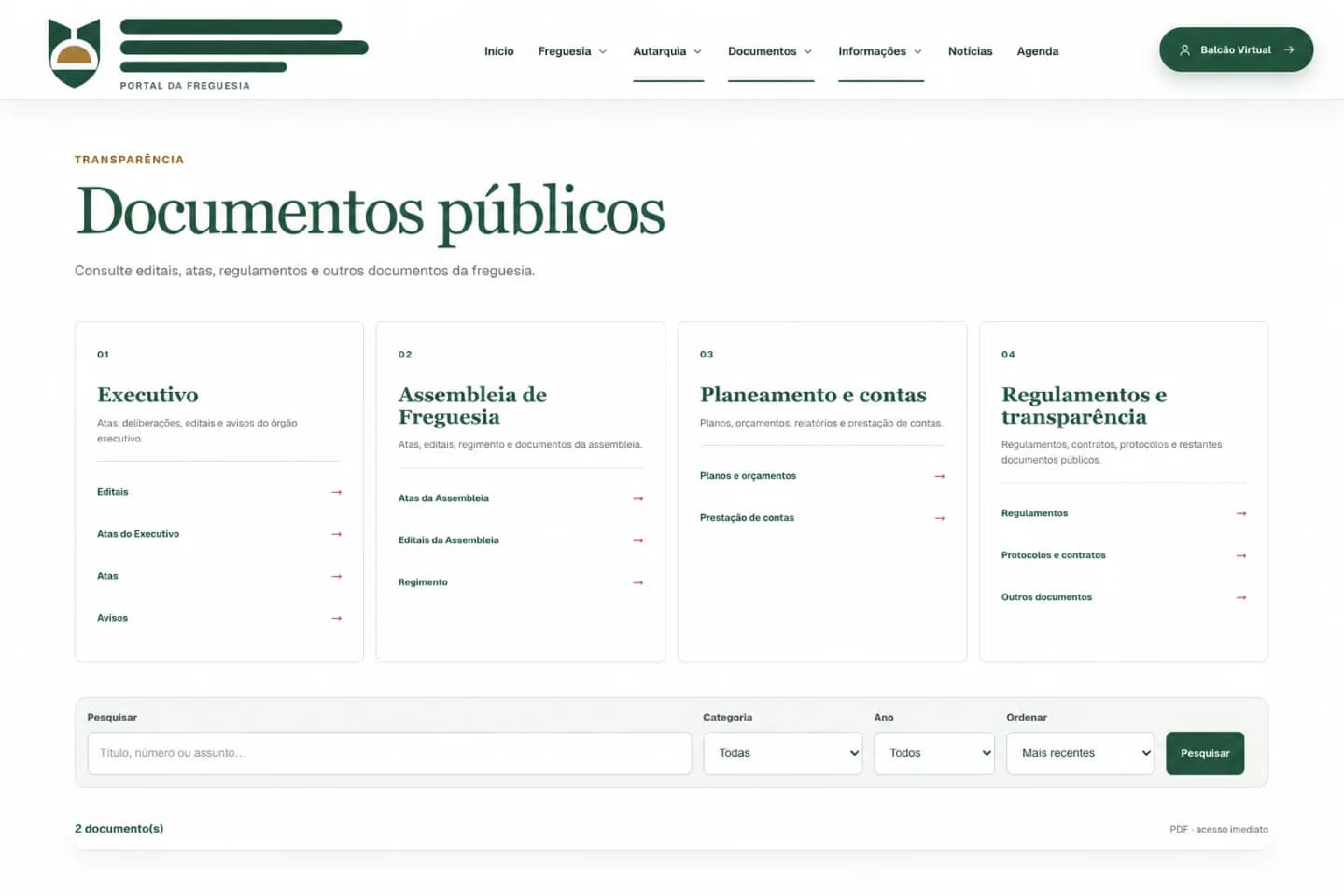 Exemplo anonimizado do arquivo de documentos públicos no ATSAutarquia
